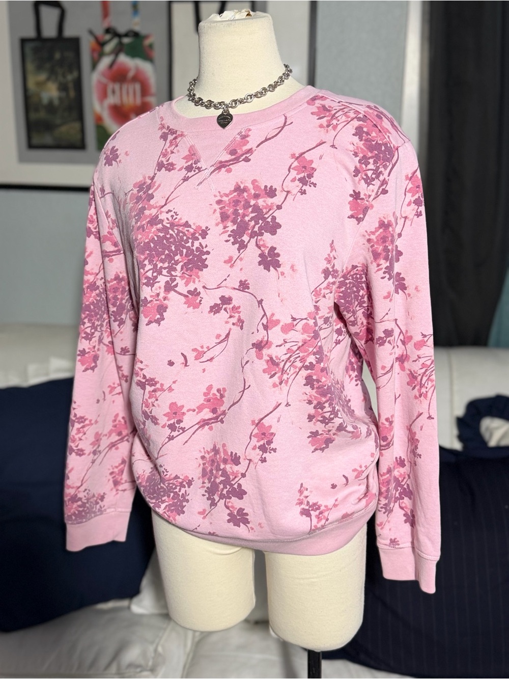Karen Scott Pink Floral Crewneck Sweatshirt